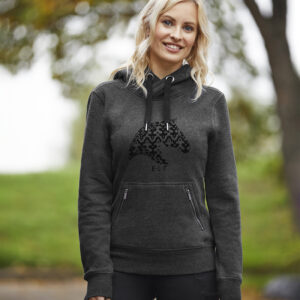 Pull d’équitation femme à capuche Grenoble, coupe cintrée, coloris gris anthracite